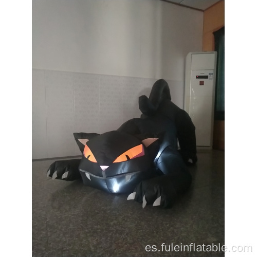 Cabeza giratoria inflable animada del gato negro de Halloween